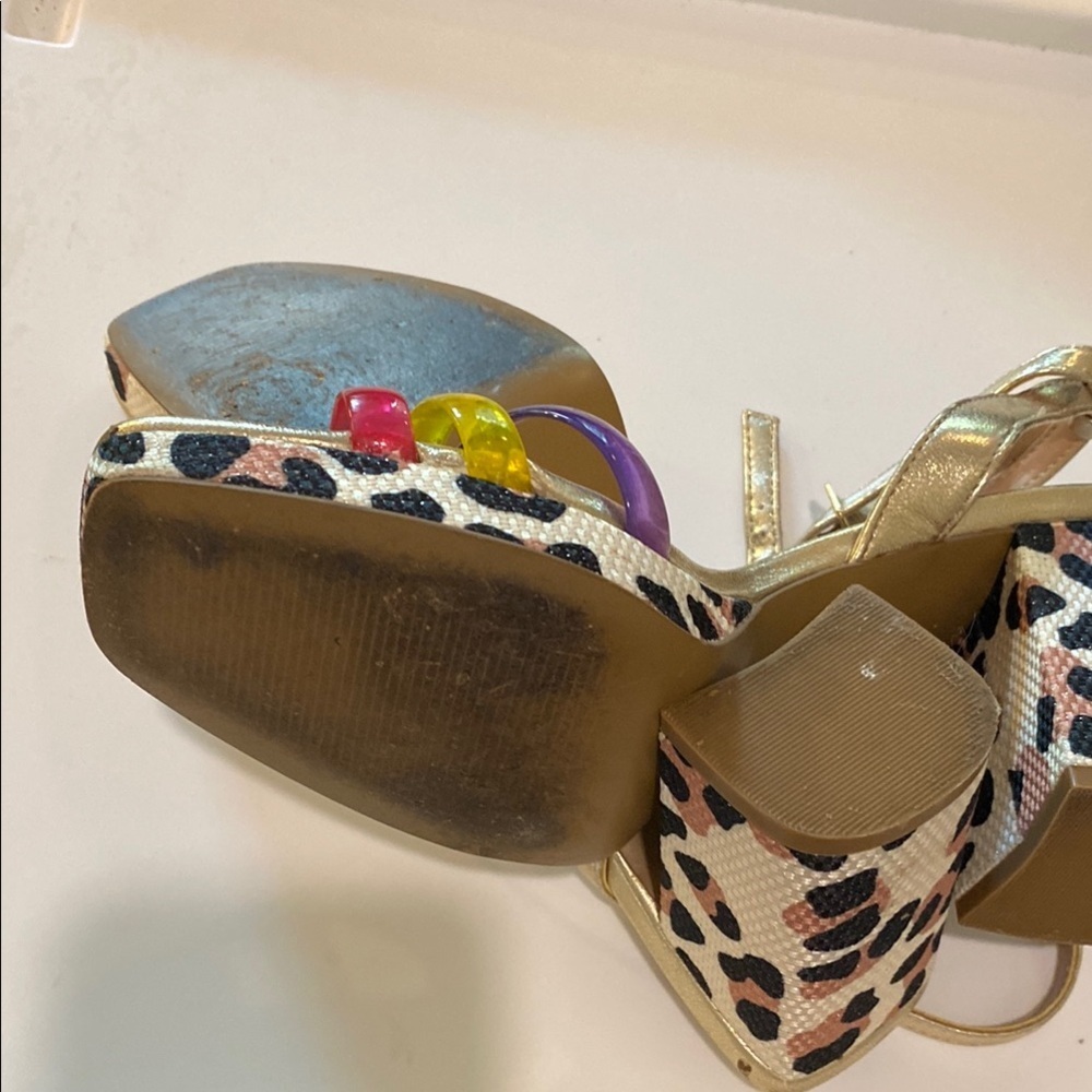 Betsy Johnson Gold and Multicolor Block Heel Sandals - Picture 6 of 6